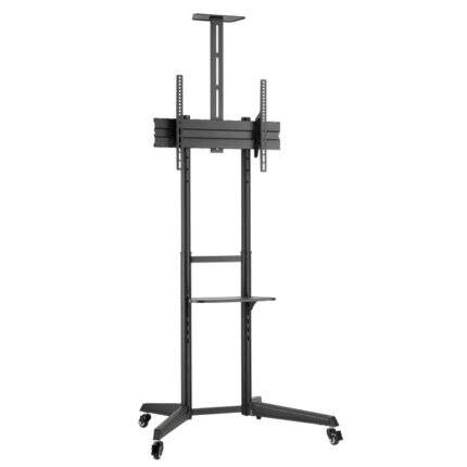 Ewent Supporto da pavimento per TV fino a 70" - Vassoio ausiliario - Altezza regolabile - Gestione dei cavi - VESA massimo 600x400 - Peso massimo 50 kg - Ruote con blocco - 871x678x1966 mm - Colore nero