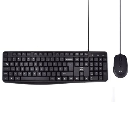 Ewent Pack Tastiera + Mouse per ufficio - Tasti silenziosi a profilo ribassato - 1000 dpi - Disposizione portoghese QWERTY PT - Cavo da 1