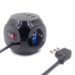 Ewent Ciabatta con 6 prese da tavolo a forma di cubo - 3 prese L/F (Schuko) - 2x USB-A - 1x USB-C - Spina italiana piatta ad angolo - Interruttore On/Off - Cavo da 1