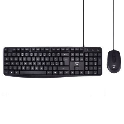 Ewent Pack Tastiera + Mouse per ufficio - Tasti silenziosi a profilo ribassato - 1000 dpi - Disposizione italiana QWERTY IT - Cavo da 1