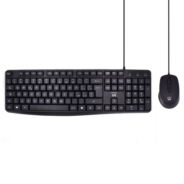 Ewent Pack Tastiera + Mouse per ufficio - Tasti silenziosi a profilo ribassato - 1000 dpi - Disposizione italiana QWERTY IT - Cavo da 1 Ewent Pack Tastiera + Mouse per ufficio - Tasti silenziosi a profilo ribassato - 1000 dpi - Disposizione italiana QWERTY IT - Cavo da 1