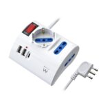 Ewent Ciabatta con 6 prese da tavolo - 2 prese L + 1 presa L/F (Schuko) - 2x USB-A - 1x USB-C - Spina italiana piatta ad angolo - Interruttore On/Off - Cavo da 1