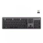 Tastiera wireless Ewent - Batteria ricaricabile al litio da 300 mAh - Disposizione QWERTY PT portoghese - Retroilluminazione - Tasti a basso profilo e silenziosi - Colore nero/grigio