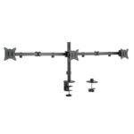 Ewent Supporto da tavolo per tre monitor fino a 27" - Girevole e inclinabile - Gestione dei cavi - Peso massimo di 7 kg per monitor - VESA 100x100 - 1430x548x148 mm - Colore nero