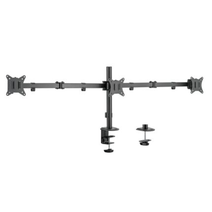 Ewent Supporto da tavolo per tre monitor fino a 27" - Girevole e inclinabile - Gestione dei cavi - Peso massimo di 7 kg per monitor - VESA 100x100 - 1430x548x148 mm - Colore nero