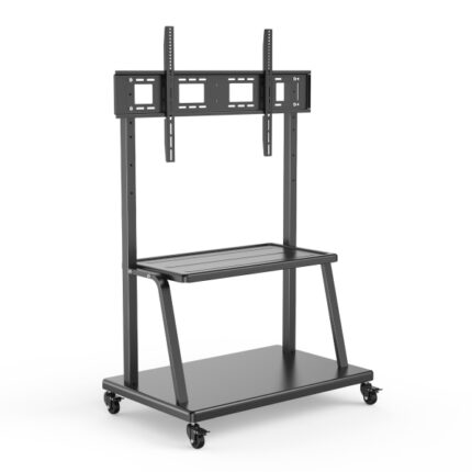 Ewent Supporto da pavimento per TV fino a 120" - Vassoio ausiliario - Altezza regolabile - VESA massimo 1000x600 - Peso massimo 120 kg - Ruote con blocco - 1140x735x1840 mm - Colore nero