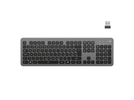 Tastiera wireless Ewent - Batteria ricaricabile al litio da 300 mAh - Disposizione slovena QWERTZ SI - Retroilluminazione - Tasti a basso profilo e silenziosi - Colore nero/grigio