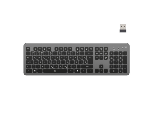 Tastiera wireless Ewent - Batteria ricaricabile al litio da 300 mAh - Disposizione slovena QWERTZ SI - Retroilluminazione - Tasti a basso profilo e silenziosi - Colore nero/grigio Tastiera wireless Ewent - Batteria ricaricabile al litio da 300 mAh - Disposizione slovena QWERTZ SI - Retroilluminazione - Tasti a basso profilo e silenziosi - Colore nero/grigio