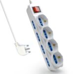 Ewent Ciabatta con 6 prese - 8 prese L + 4 prese L/F (Schuko) - Interruttore di accensione - Protezione bambini - Spina italiana piatta ad angolo - Cavo da 5 m - Colore bianco