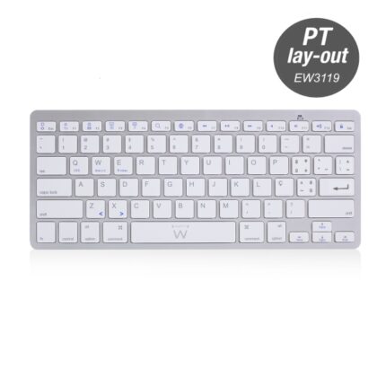 Tastiera da viaggio Ewent - Modalità risparmio energetico - Bluetooth 3.0 - Disposizione QWERTY PT portoghese - Portata fino a 10 m - Colore argento/bianco
