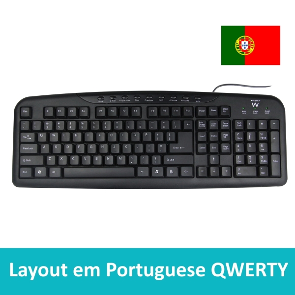 Tastiera Ewent con cavo USB - Disposizione portoghese QWERTY PT - Plastica ABS - Tasti silenziosi - Cavo da 1 Tastiera Ewent con cavo USB - Disposizione portoghese QWERTY PT - Plastica ABS - Tasti silenziosi - Cavo da 1