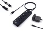 Ewent Hub USB 7 in 1 - Alimentazione esterna - Interruttori individuali - Adattatore USB-C incluso - Cavo da 1