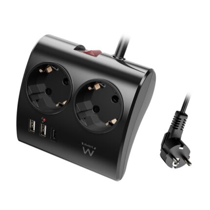 Ewent Ciabatta da tavolo a 5 prese - 2x Schuko 16A - 2x USB-A - 1x USB-C - Interruttore On/Off - Cavo da 1