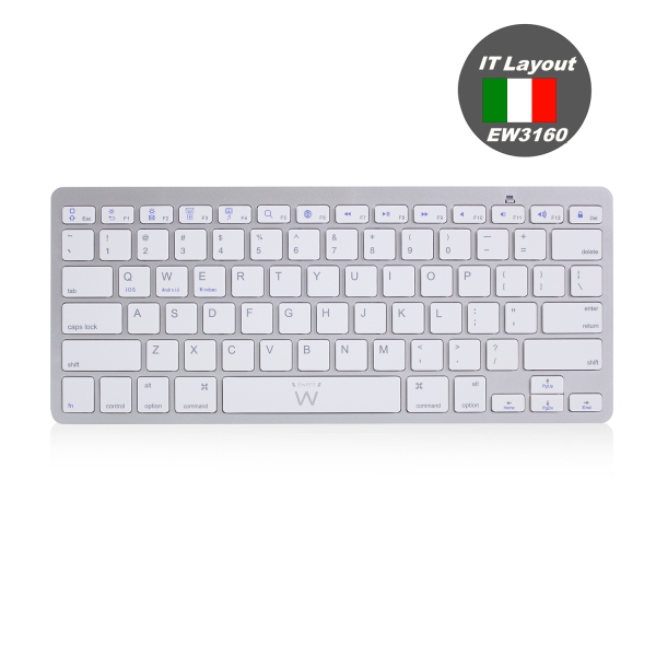 Tastiera da viaggio Ewent - Modalità risparmio energetico - Bluetooth 3.0 - Disposizione italiana QWERTY IT - Colore argento Tastiera da viaggio Ewent - Modalità risparmio energetico - Bluetooth 3.0 - Disposizione italiana QWERTY IT - Colore argento