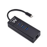 Ewent Hub USB-C 4 in 1 - 3x USB-A - 1x RJ45 - fino a 1000Mbps - Cavo da 15cm - Colore Nero