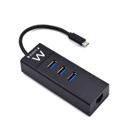 Ewent Hub USB-C 4 in 1 - 3x USB-A - 1x RJ45 - fino a 1000Mbps - Cavo da 15cm - Colore Nero
