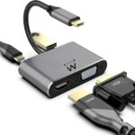 Ewent Hub 4 in 1 - HDMI - VGA - USB 3.2 Gen1 - USB-C PD 60W - Colore alluminio