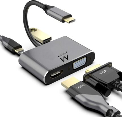 Ewent Hub 4 in 1 - HDMI - VGA - USB 3.2 Gen1 - USB-C PD 60W - Colore alluminio