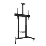 Tooq Aquiles Supporto da pavimento per schermi interattivi/TV da 60 a 100" - Vassoio multiuso - Peso max. 120 kg - Altezza e inclinazione regolabili - Sollevamento con manovella - Ruote - Colore nero
