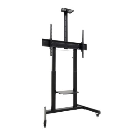Tooq Aquiles Supporto da pavimento per schermi interattivi/TV da 60 a 100" - Vassoio multiuso - Peso max. 120 kg - Altezza e inclinazione regolabili - Sollevamento con manovella - Ruote - Colore nero