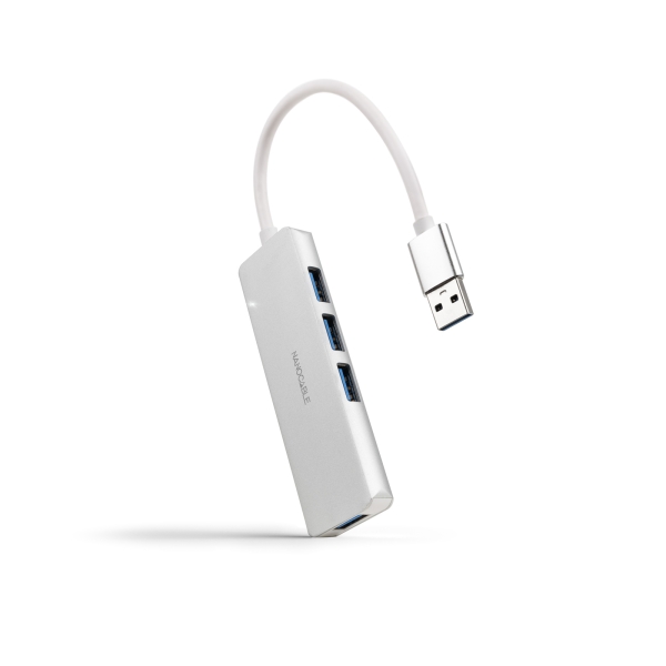 Nanocavo Hub USB 3.0 4xUSB3.0. USB-A/M-USB 3.0/H - Alluminio - 18 cm - Colore grigio Nanocavo Hub USB 3.0 4xUSB3.0. USB-A/M-USB 3.0/H - Alluminio - 18 cm - Colore grigio