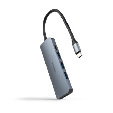 Nanocavo HUB USB-C 5 in 1 - Convertitore USB-C 3.1 a 3 x USB-A 3.0 + USB-C PD 100W + HDMI - Alluminio - 18 cm - Colore grigio