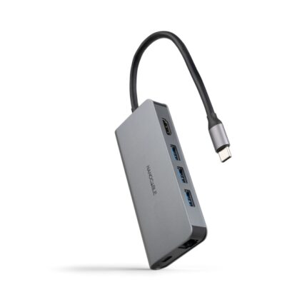 Nanocavo HUB USB-C 8 in 1 - Convertitore USB-C 3.1 a 3 x USB-A 3.0 + USB-C PD 100W + HDMI 4K@60Hz + RJ45 + TF + SD - Alluminio - 18 cm - Colore grigio