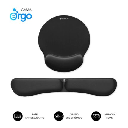 Subblim Pack Ergo MemoryFlex Tappetino ergonomico per mouse e poggiapolsi per tastiera - Schiuma elastica - Microtesturizzato impermeabile - Base antiscivolo - Colore nero
