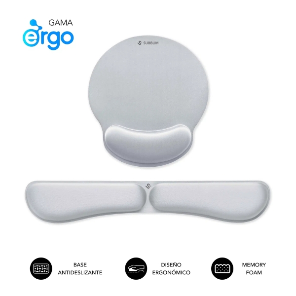 Subblim Pack Ergo MemoryFlex Tappetino ergonomico per mouse e poggiapolsi per tastiera - Schiuma elastica - Microtesturizzato impermeabile - Base antiscivolo - Colore argento Subblim Pack Ergo MemoryFlex Tappetino ergonomico per mouse e poggiapolsi per tastiera - Schiuma elastica - Microtesturizzato impermeabile - Base antiscivolo - Colore argento