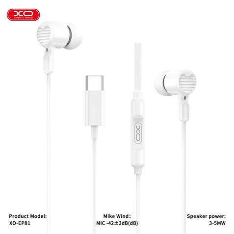 XO EP81 Auricolari intrauricolari con microfono - Connessione USB-C - Cavo da 1 XO EP81 Auricolari intrauricolari con microfono - Connessione USB-C - Cavo da 1