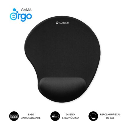 Subblim Ergo Neogel Tappetino ergonomico per mouse - Schiuma elastica - Microtesturizzato impermeabile - Base antiscivolo - Colore nero