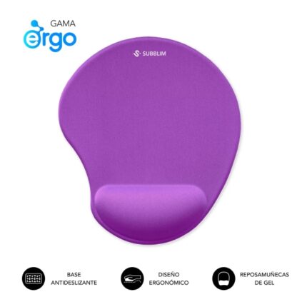 Subblim Ergo Neogel Tappetino ergonomico per mouse - Schiuma elastica - Microtesturizzato impermeabile - Base antiscivolo - Colore lilla