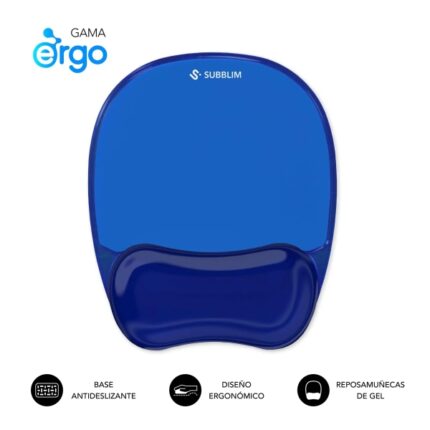 Subblim Ergo Crystal Flex Tappetino ergonomico per mouse - Gel rinfrescante autoregolante - Design ondulato ergonomico - Base antiscivolo - Colore blu