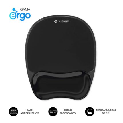 Subblim Ergo Crystal Flex Tappetino ergonomico per mouse - Gel rinfrescante autoregolante - Design ondulato ergonomico - Base antiscivolo - Colore nero