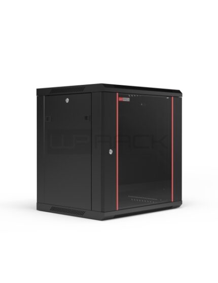 WP RWB-06605-B Armadio a muro 6U - Porta in vetro - Serratura di sicurezza - 600x500x370 mm - Colore nero