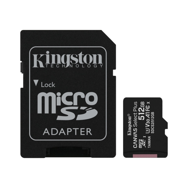 Kingston Scheda Micro SDXC 512 GB Classe 10 100 MB/s Canvas Select Plus + Adattatore SD Kingston Scheda Micro SDXC 512 GB Classe 10 100 MB/s Canvas Select Plus + Adattatore SD