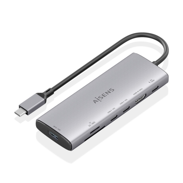 Aisens USB-C Dock 7 in 1 - USB-C a 1xHDMI - 1xUSB-A 10G - 2xUSB-C 10G - 1xSD - 1xMicroSD - 1xUSB-C PD 100W - 20 cm - Colore grigio Aisens USB-C Dock 7 in 1 - USB-C a 1xHDMI - 1xUSB-A 10G - 2xUSB-C 10G - 1xSD - 1xMicroSD - 1xUSB-C PD 100W - 20 cm - Colore grigio