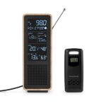 Thomson Altoparlante Bluetooth con stazione meteorologica e radio FM - Potenza musicale 15 W - Schermo retroilluminato - Sonda esterna wireless - Colore legno e nero