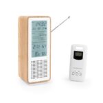 Thomson Altoparlante Bluetooth con stazione meteorologica e radio FM - Potenza musicale 15 W - Schermo retroilluminato - Sonda esterna wireless - Colore legno e bianco