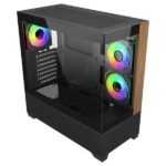 Cooler Master Elite 690 Wood Case Mid Tower ATX/MicroATX/Mini-ITX - 3 ventole RGB da 120 mm - Vista panoramica - Doppia camera - 2xUSB-A - 1xUSB-C - 434x218x454 mm - Colore nero