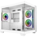 Cooler Master Elite 481 Wood Case minitower - 3 ventole RGB da 120 mm - Vista panoramica - Supporto MicroATX/Mini-ITX - Doppia camera - Audio - 2xUSB-A - 1xUSB-C - 420x285x370 mm - Colore bianco