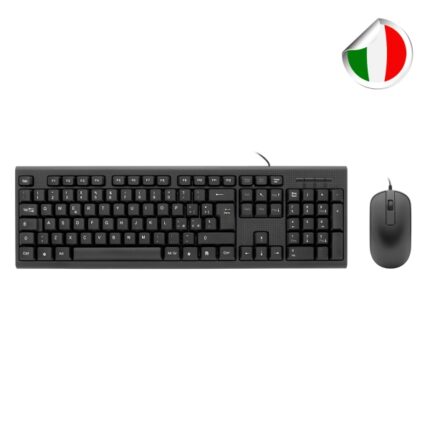 Coolbox COO-KTR-02UIT Pack USB Tastiera 105 tasti - QWERTY italiano + Mouse a 3 pulsanti - Ambidestro - Colore nero