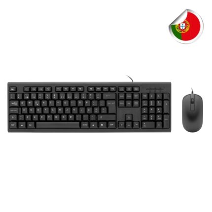 Coolbox COO-KTR-02UPT Pack USB Tastiera 105 tasti - QWERTY portoghese + Mouse a 3 pulsanti - Utilizzo ambidestro - Colore nero