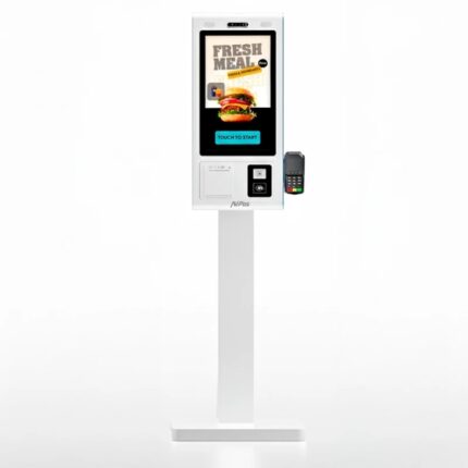 AVPos Chiosco self-service da pavimento FK27 - 27 pollici touchscreen - RK3568 - 8 GB di memoria - SSD 128 GB - Scanner 2D - Stampante termica - WIFI - Android 13 - Colore bianco