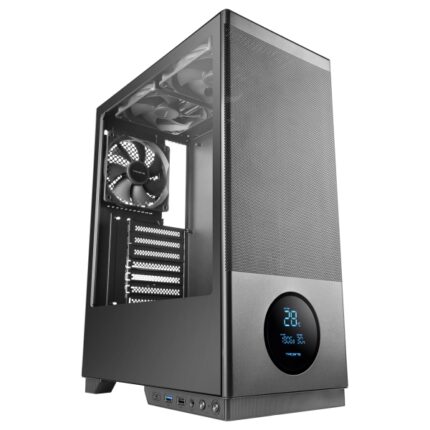 Tacens Sagitta20 Torre ATX - Schermo di monitoraggio integrato - 3 ventole da 120 mm - Finestra in vetro temperato - Griglia antipolvere frontale - Colore nero