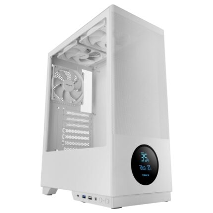 Tacens Sagitta20 Torre ATX - Schermo di monitoraggio integrato - 3 ventole da 120 mm - Finestra in vetro temperato - Rete antipolvere frontale - Colore bianco