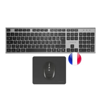 Tacens Zenith Combo Pack Wireless con tastiera completa + mouse e tappetino - Disposizione francese AZERTY FR - Tasti silenziosi a profilo ribassato - Sensore da 3200 dpi - Connessione Dual Link 2