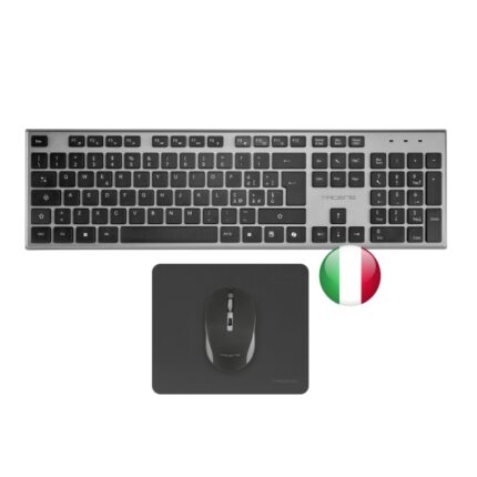 Tacens Zenith Combo Pack Wireless con tastiera completa + mouse e tappetino - Disposizione italiana QWERTY IT - Tasti silenziosi a profilo ribassato - Sensore da 3200 dpi - Connessione Dual Link 2