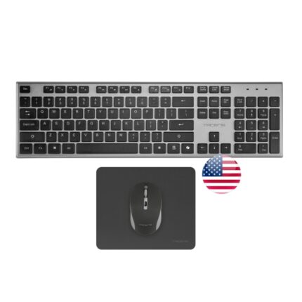 Tacens Zenith Combo Pack Wireless con tastiera completa + mouse e tappetino - Disposizione internazionale QWERTY US - Tasti silenziosi a profilo ribassato - Sensore da 3200 dpi - Connessione Dual Link 2