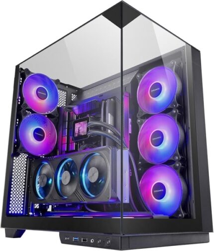 Mars Gaming MC-3GF Case Tower ATX - 2 ventole ARGB posteriori preinstallate - Triplo vetro temperato - Montaggio verticale per schede grafiche - Supporto per raffreddamento a liquido fino a 360 mm - 420 x 289 x 460 mm - Colore nero